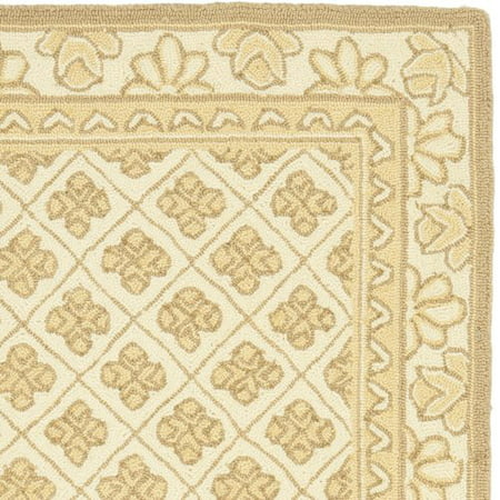 Safavieh Wilton Collection WIL335A Hand-Hooked Country Cottage Floral Wool Area Rug Taupe 5'6 x 8'6 Ivory 